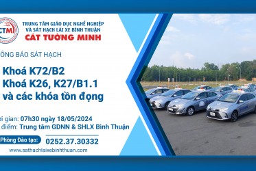 THÔNG BÁO THỜI GIAN SÁT HẠCH ngày 18/05/2024