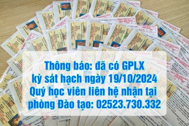 Thông báo: đã có GPLX kỳ sát hạch ngày 19/10/2024
