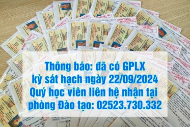 Thông báo: đã có GPLX kỳ sát hạch ngày 22/09/2024