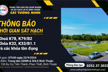 THÔNG BÁO THỜI GIAN SÁT HẠCH ngày 22/09/2024