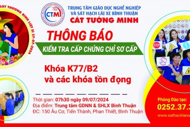 THÔNG BÁO KIỂM TRA CẤP CHỨNG CHỈ SƠ CẤP ngày 09-07-2024